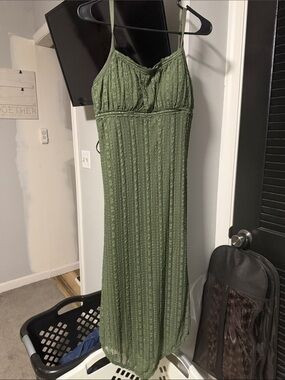 No Boundaries Olive Green Textured Maxi Dress
